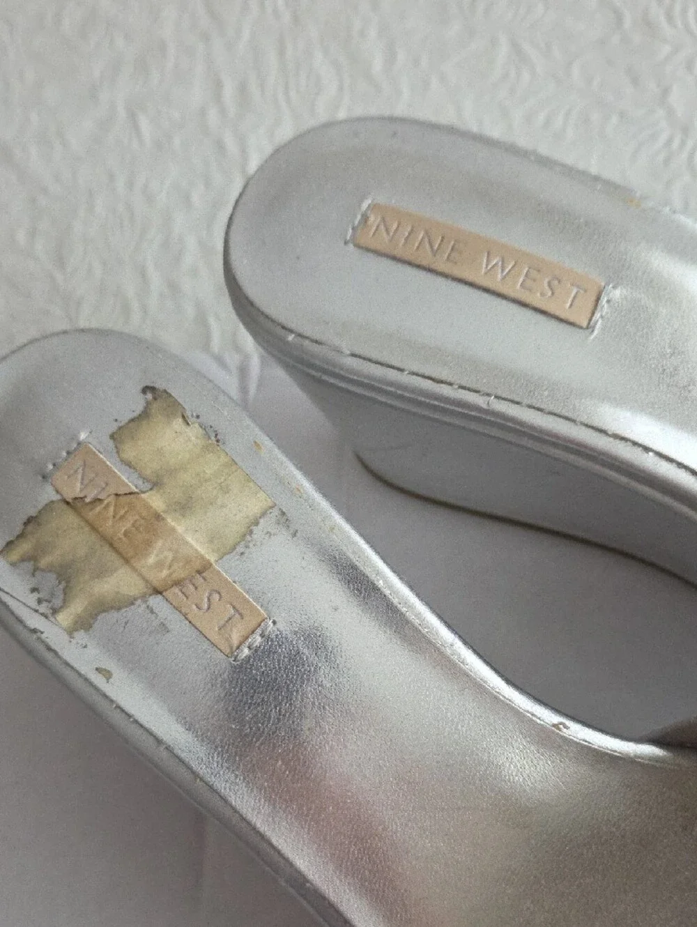 Nine West Silver Metallic Wedge Slide Sandals